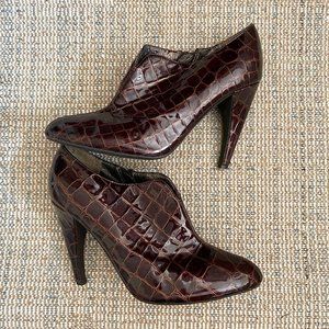Brown Patent Crocodile Print Booties